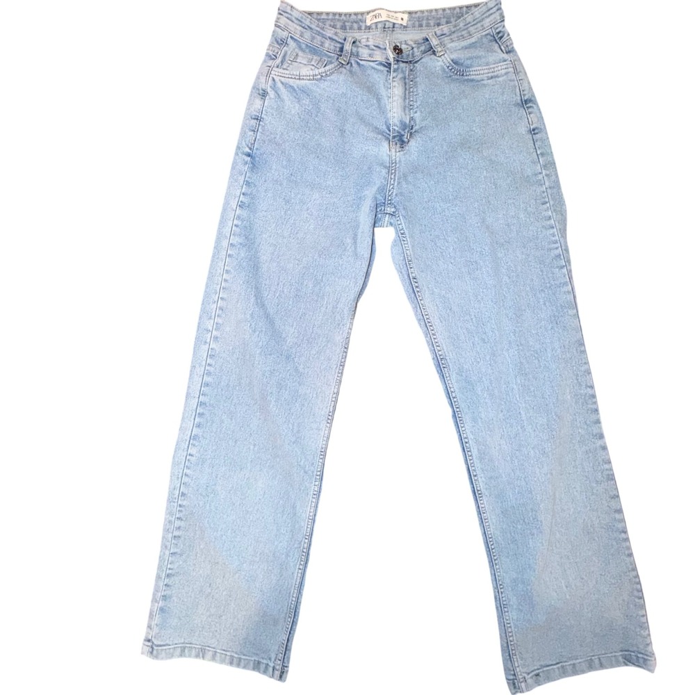 Zara Womens Light Wash High Waisted Wide Leg Denim Jeans Size 32 Light Blue